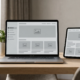 Laptop and tablet showing the same website wireframe in left-to-right and mirrored right-to-left layouts