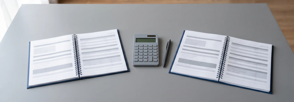 Two open financial report booklets side by side on a desk, representing English and Arabic versions