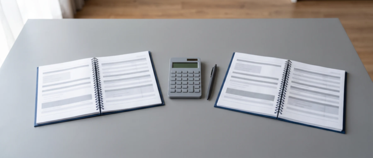Two open financial report booklets side by side on a desk, representing English and Arabic versions